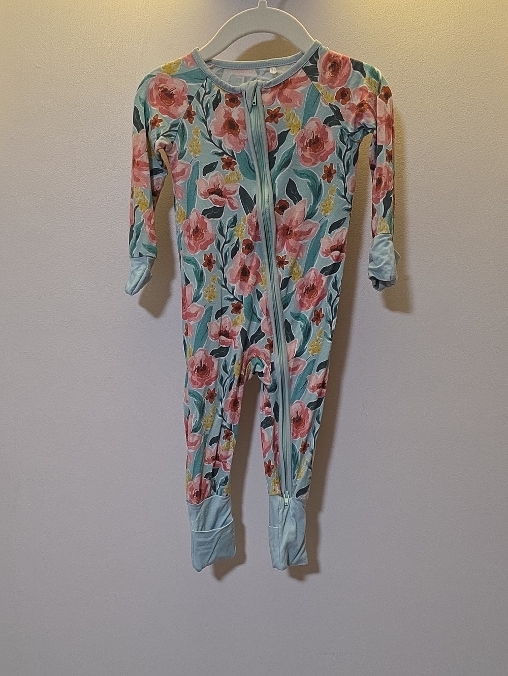Little One Shop Floral Zip-Front Kids One-Piece Pajamas - Pink & Light Blue